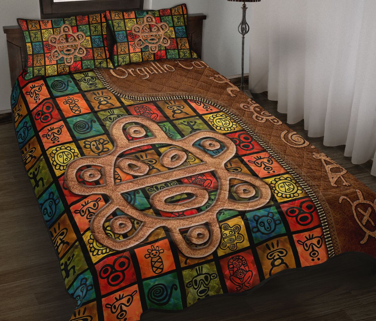 orgullo-taino-leather-pattern-print-puerto-rican-quilt-set-0622-aretha-store