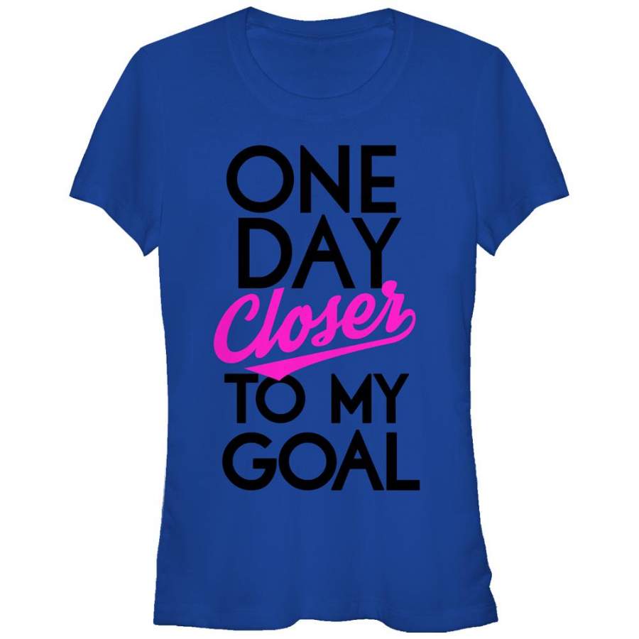 CHIN UP Junior’s One Day Closer to My Goal  T Shirt Royal Blue