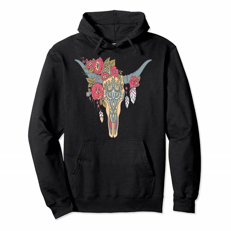 Cow Skull T-Shirt For Women Sugar Flowers Roses Helloween Pullover Hoodie, T Shirt, Sweatshirt