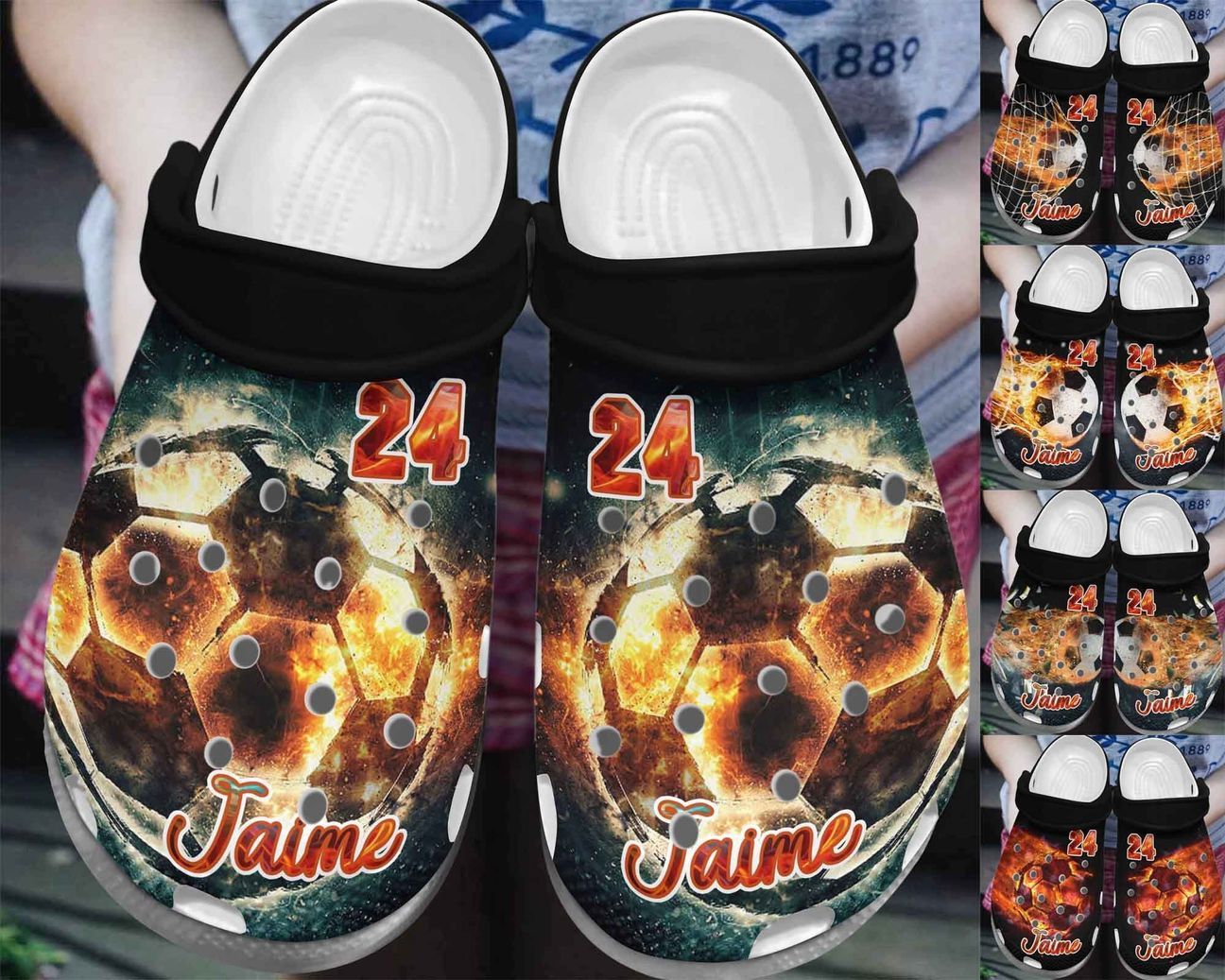 Soccer Personalize Clog, Custom Name, Text, Fashion Style For Women, Men, Kid, Print 3D Whitesole On Fire