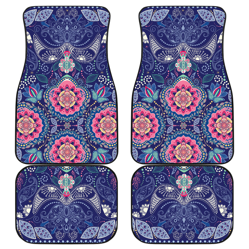 Ornamental Paisley Mandala Print Front And Back Car Floor Mats, Front Car Mat