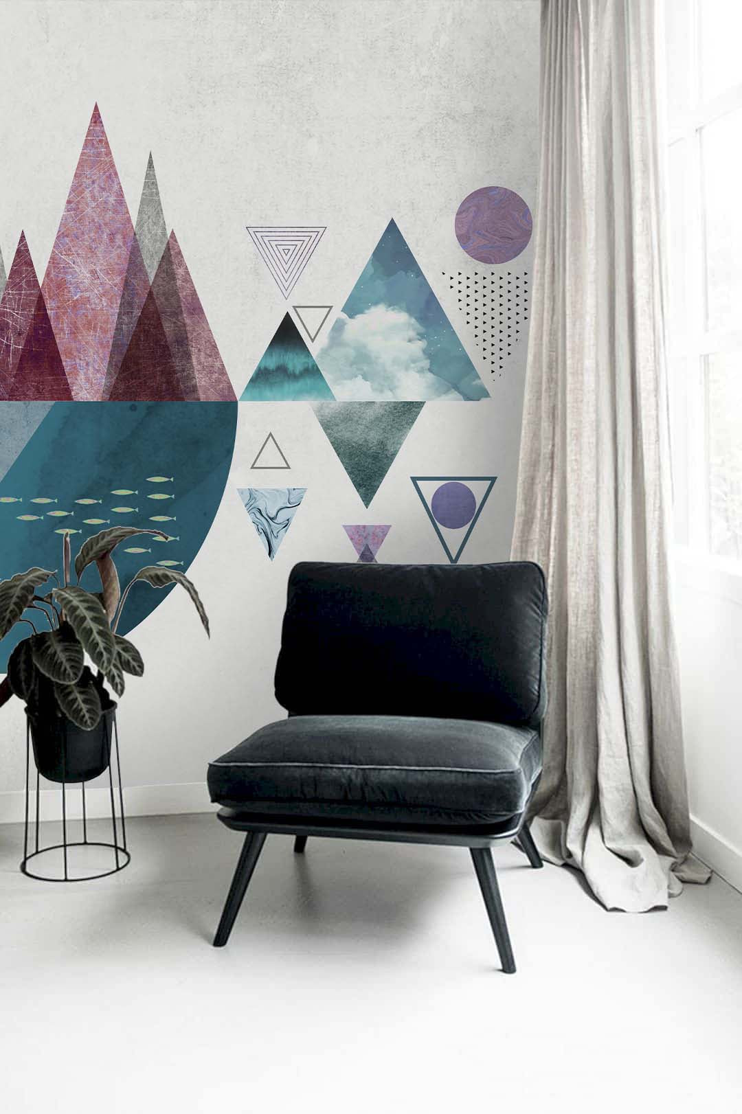 3D Triangle Circle Semicircle Dolphin Wall Mural Wallpaper 6