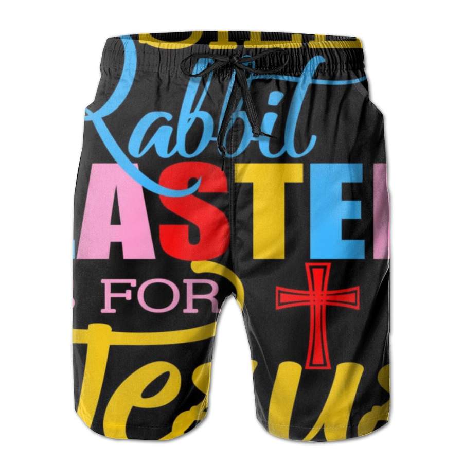 2 Pack Silly Rabbit Easter Is For Jesus Colorful Cross Poster Men Swim Trunks Drawstring Elastic Waist Quick Dry Beach Shorts with Mesh Lining Swimwear Bathing Suits