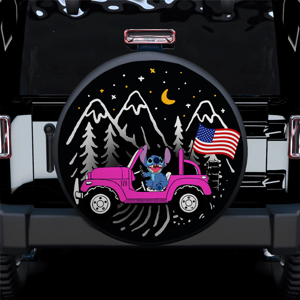 Stitch American Flag Ride Jeep Starry Night Pink Car Spare Tire Covers Gift For Campers