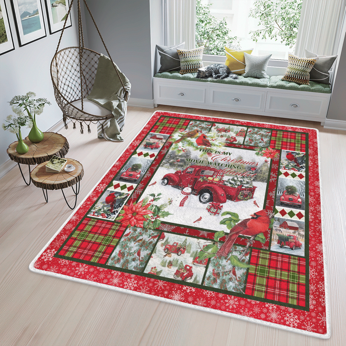 Wooni Red Truck And Cardinal – Christmas Area Rug, Rectangle Rug Wn07032285