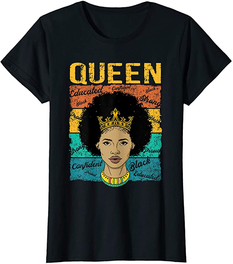 Womens Black Queen Melanin African American USA Pride Dashiki T-Shirt