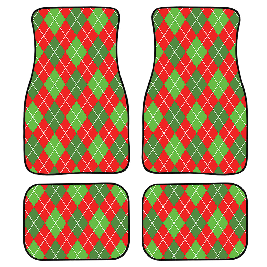 Red And Green Argyle Pattern Print Front And Back Car Floor Mats, Front Car Mat