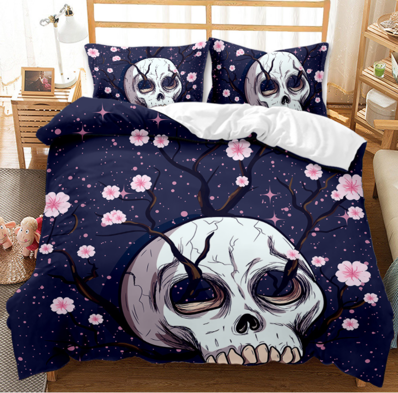 3D Halloween Skeleton Plum Floral Quilt Cover Set Bedding Set Duvet Cover Pillowcases 16