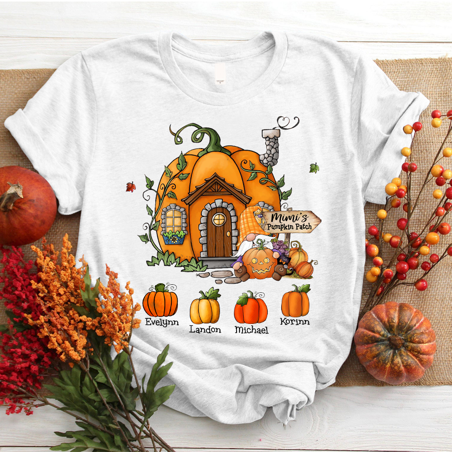 Personalized Gnome Mimi’S Pumpkin Patch Autumn Kidsnames Shirt Gift