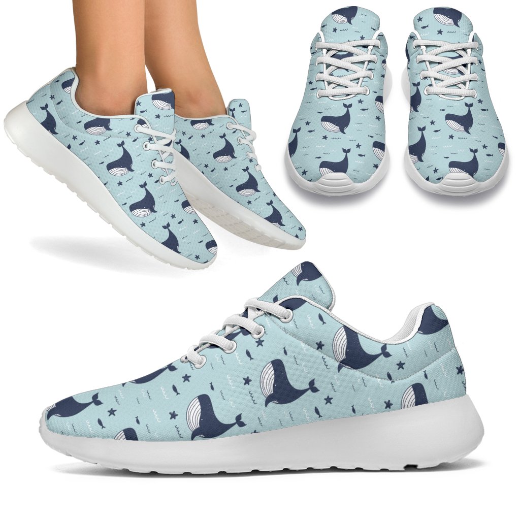 Whale Cute Design Themed Print Sport Sneakers White