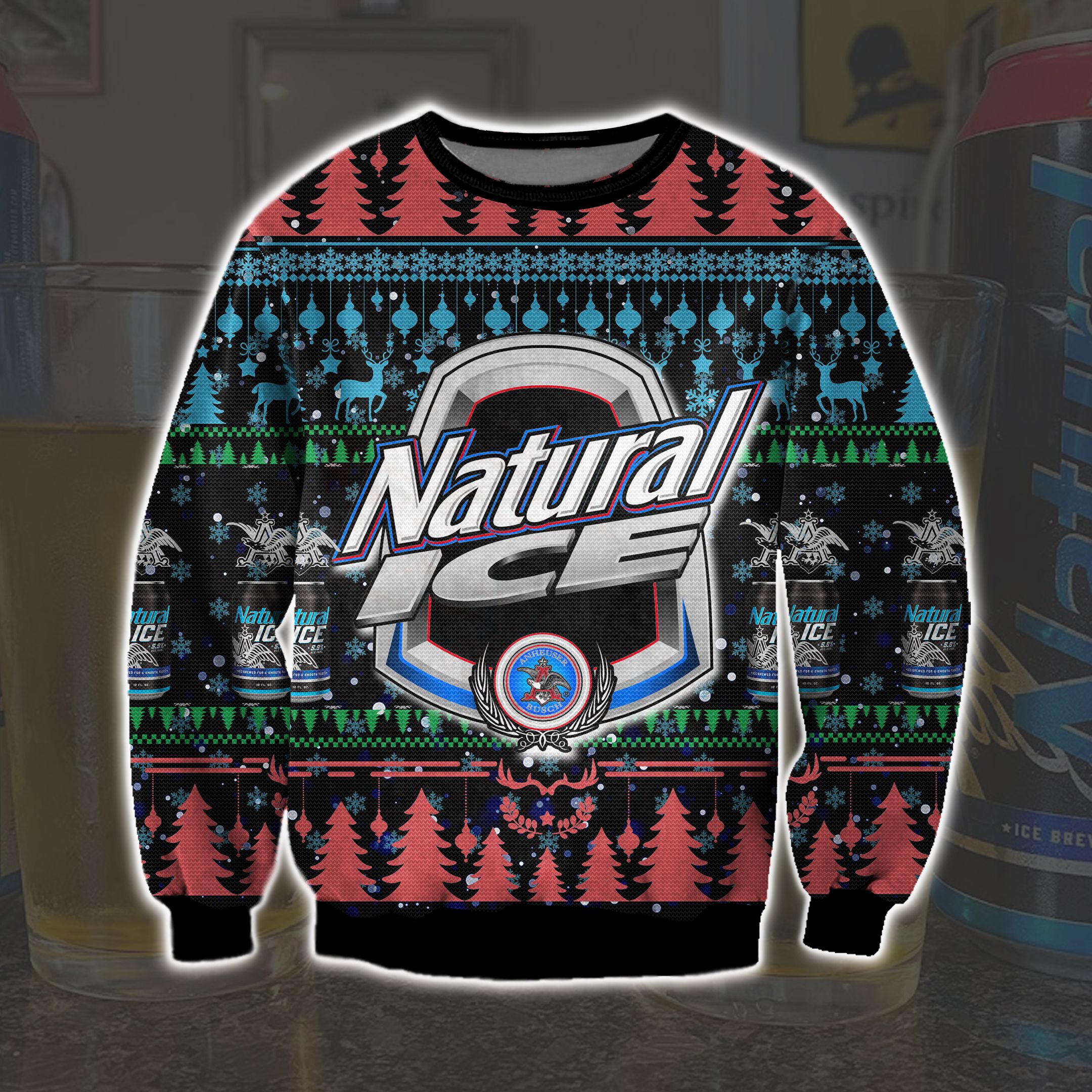 Natural Ice Beer Knitting Pattern 3D Print Ugly Sweater - Eprxerian Shop