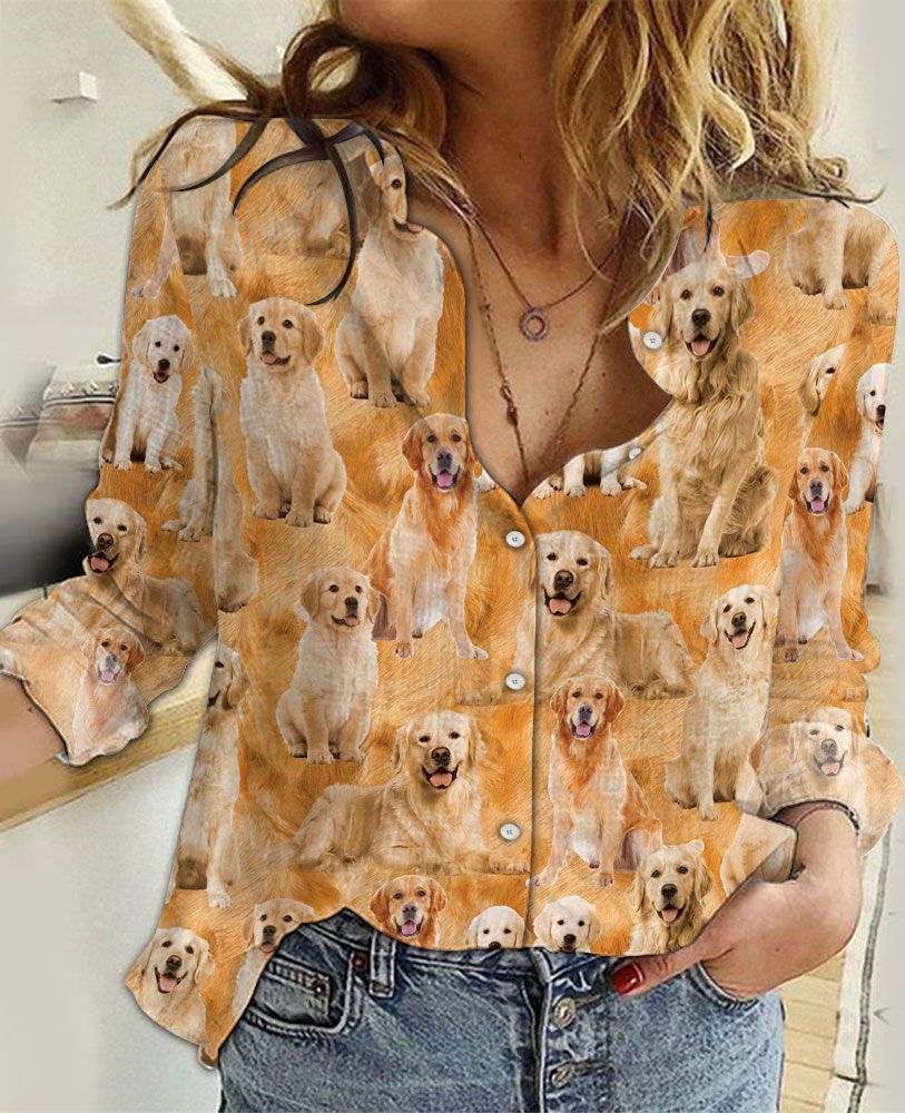 Cotton Linen Fabric Casual Shirt Unisex Womens Mens (Plus Size Available) – Golden Retriever Lover H022402