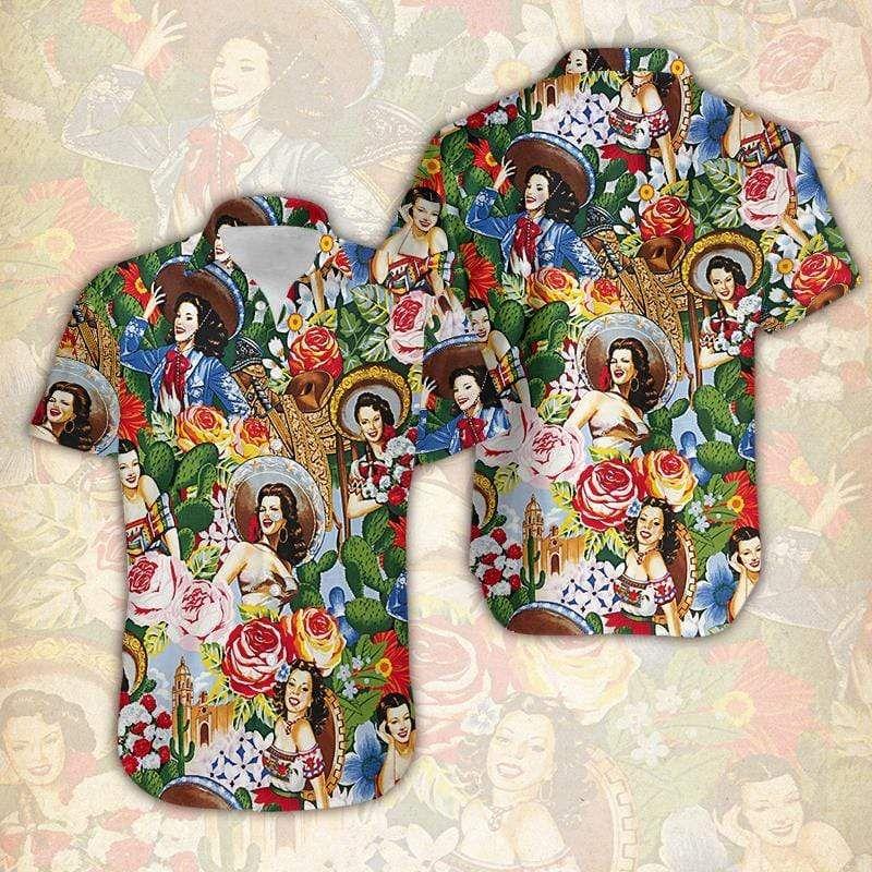 Beach Shirt Mexican Girl Vintage & Retro Unisex Hawaiian Shirts