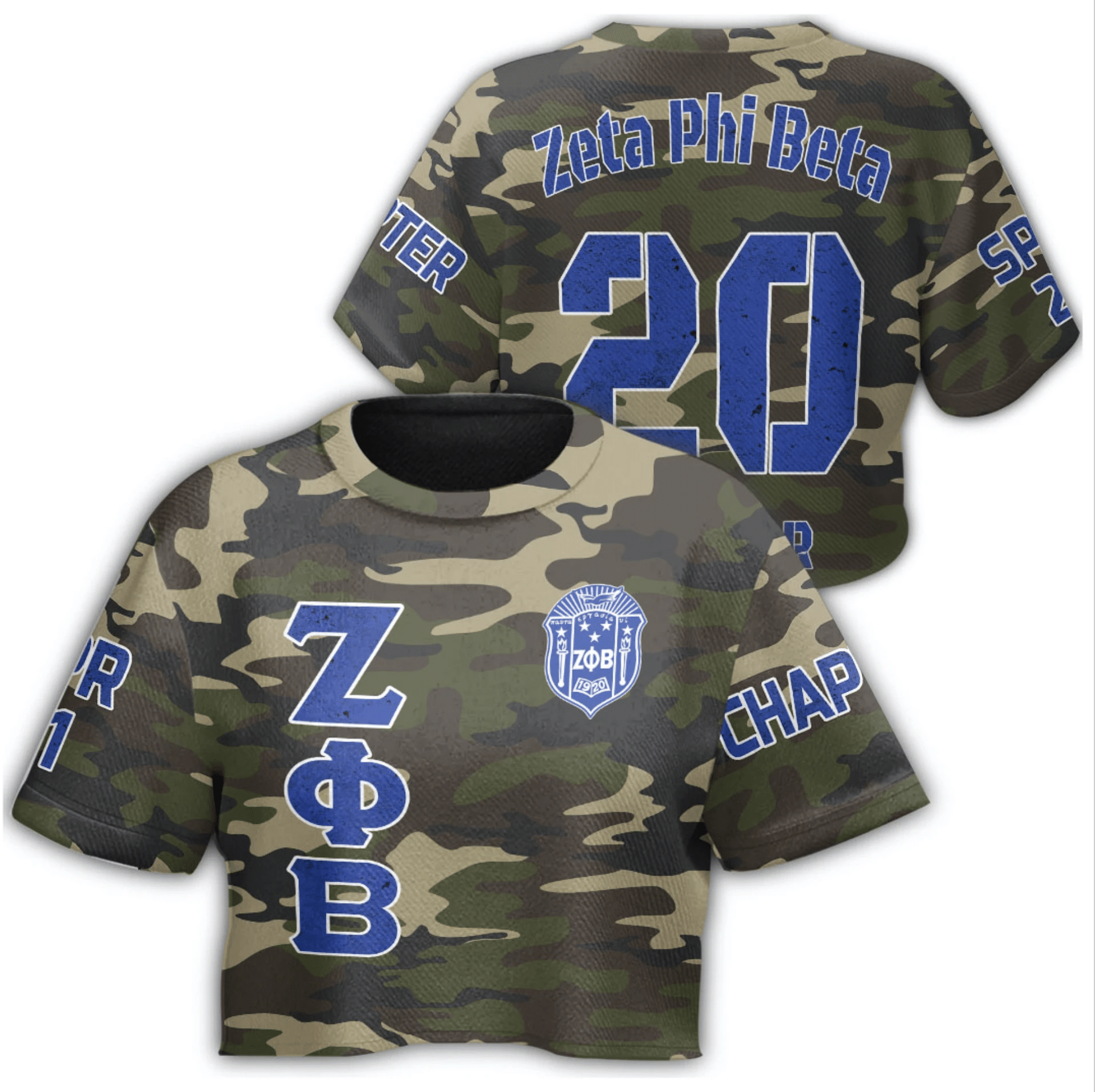 Sorority Tshirt – Personalized Zeta Phi Beta Camouflage Croptop Tshirt