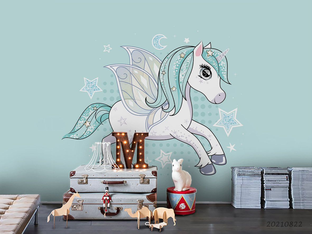 3D Cartoon Animal Unicorn Purple Wall Mural Wallpaper Lqh 429