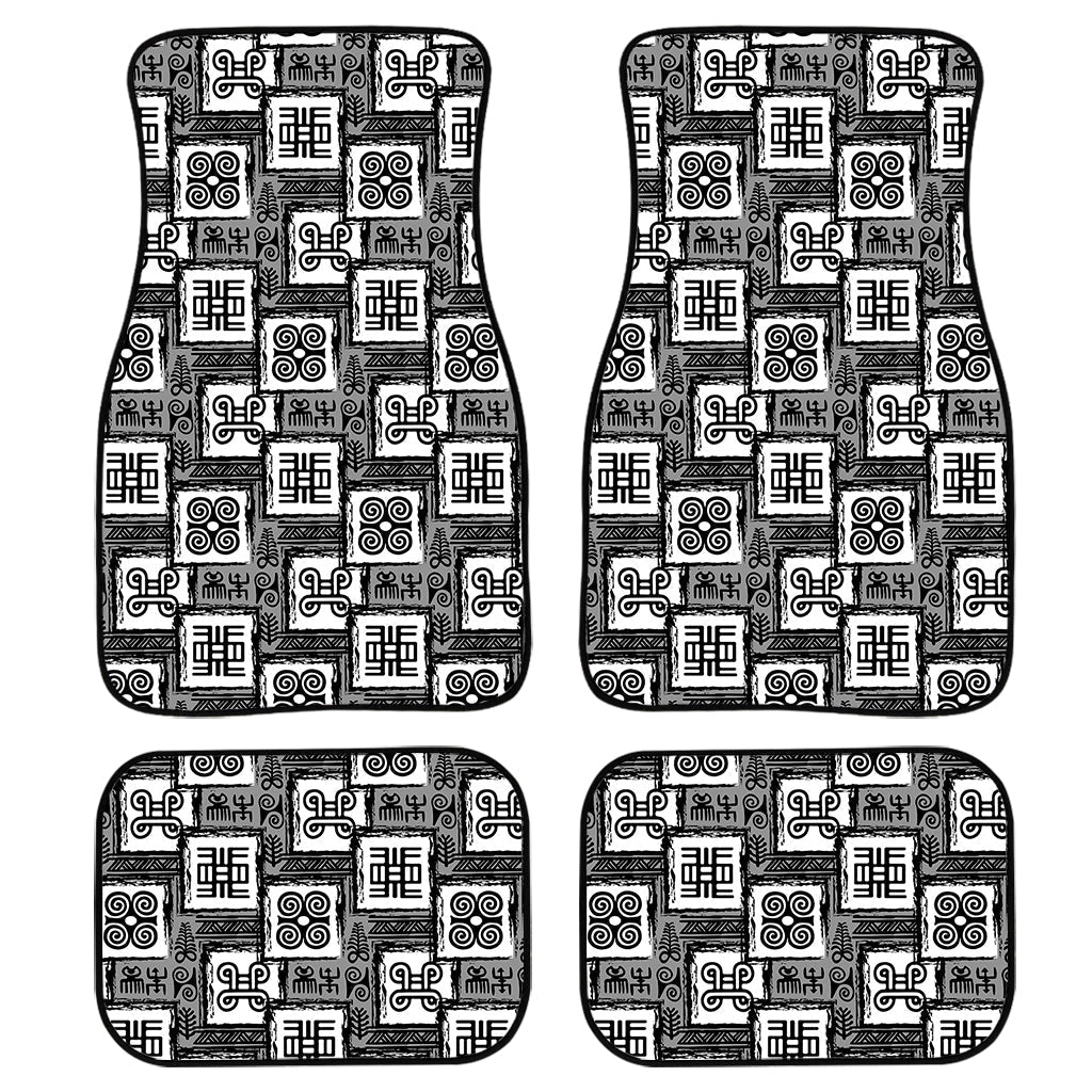 Grey African Adinkra Symbols Print Front And Back Car Floor Mats, Front Car Mat