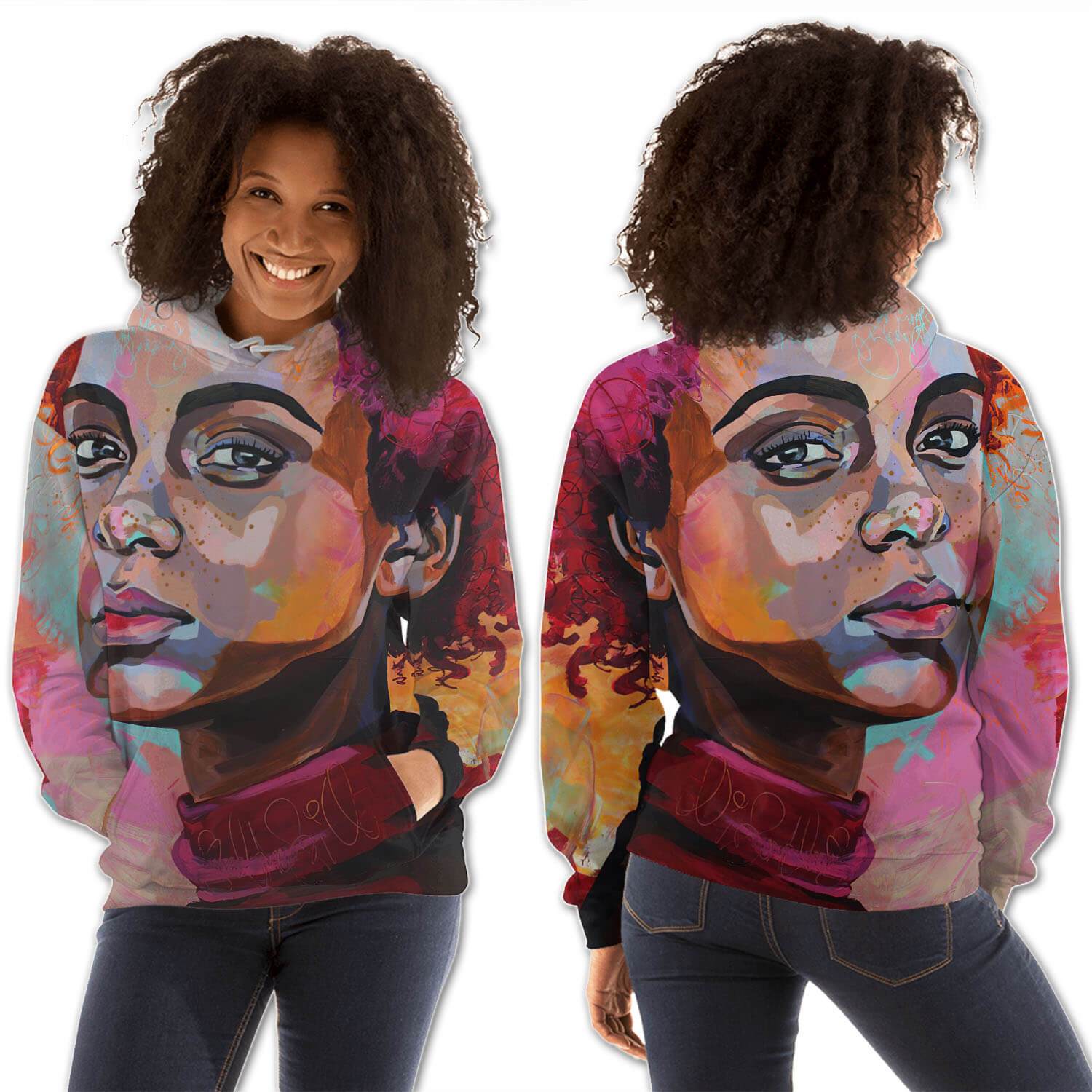 African American Hoodies Pretty Black American Woman All Over Print Womens Hooded Sweatshirt African Clothing For Women BPS51660