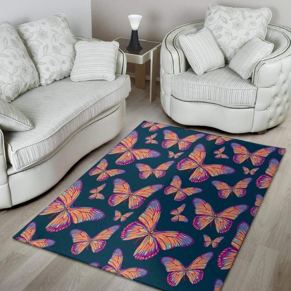 Watercolor Butterfly Print Area Rug