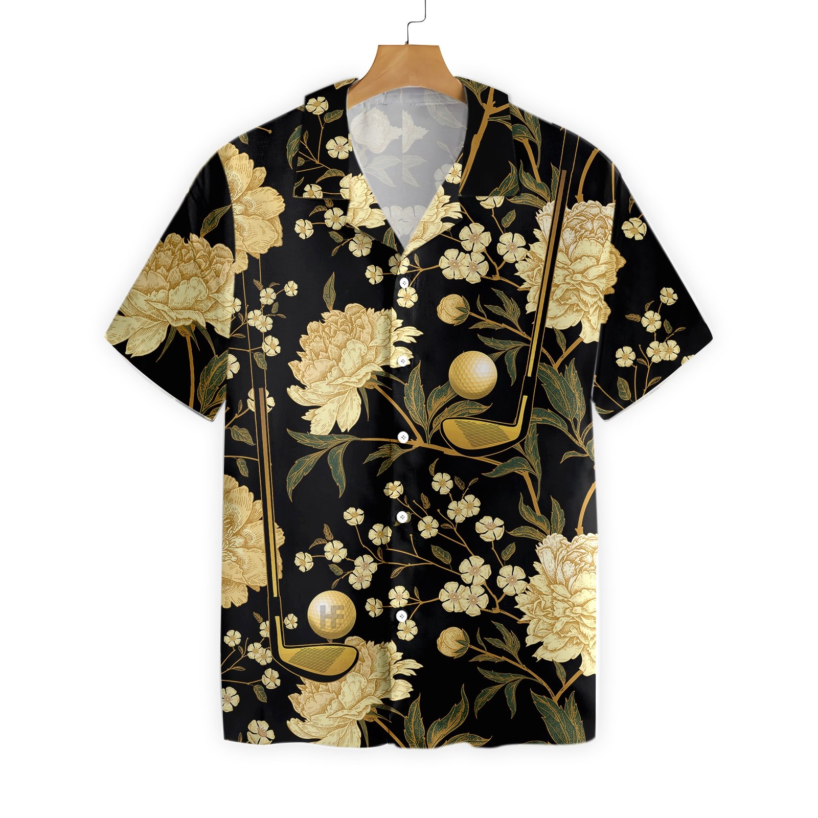 Luxury Black And Gold Floral Golf Club Ball 1101 Hawaii Shirt Ha22776