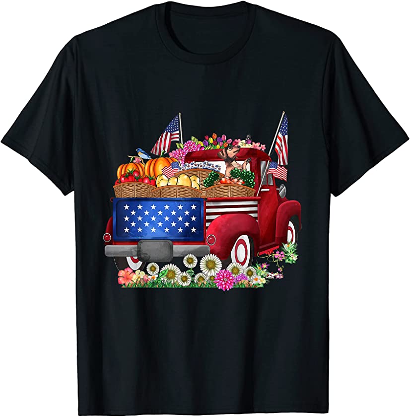 4th of July Independence Day Vintage Red Truck Cottagecore T-Shirt