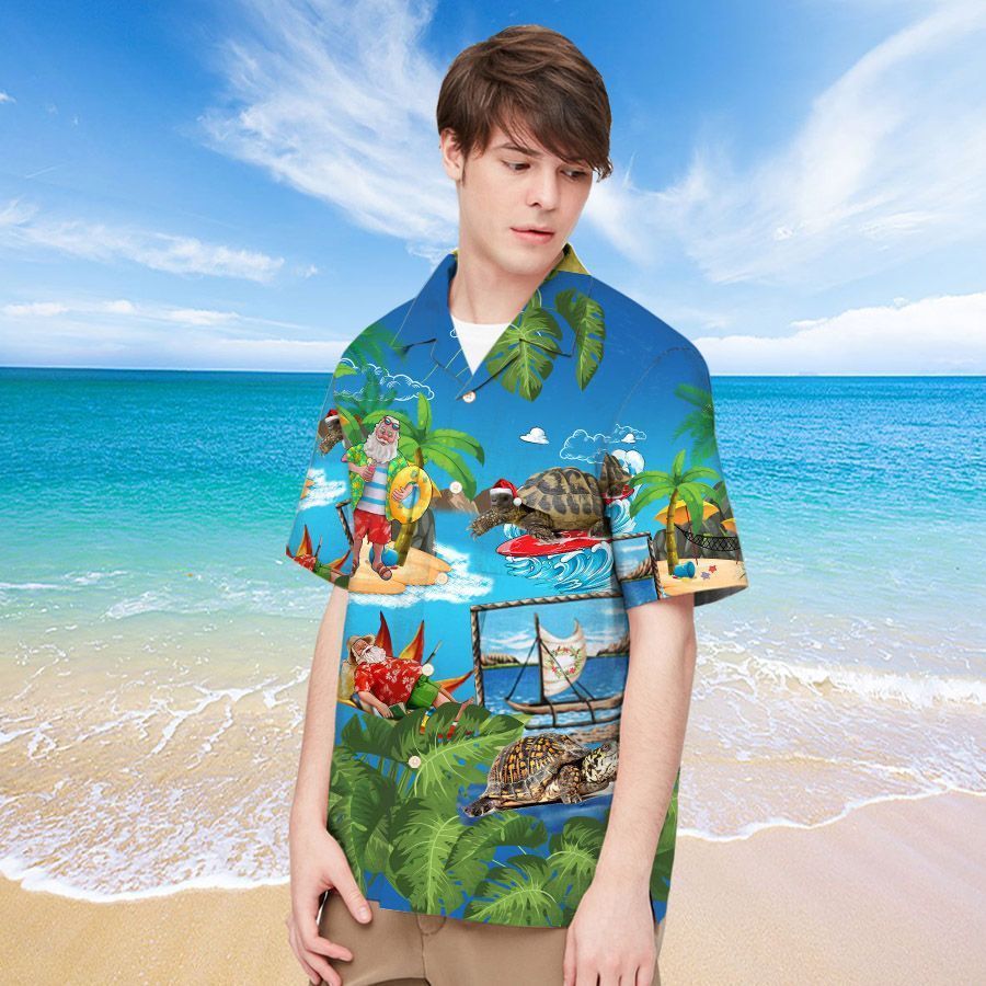 Turtle And Santa Surfing Men Hawaii Shirt For Someone Who Loves On Christmas Time Ha12483