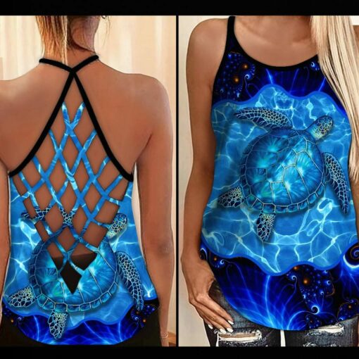 Sea Turtles Criss Cross Tank Top For Turtle Lovers, Gift For Her Gift For Turtle Lover Friend Tanktop And Legging, Animal Lovers