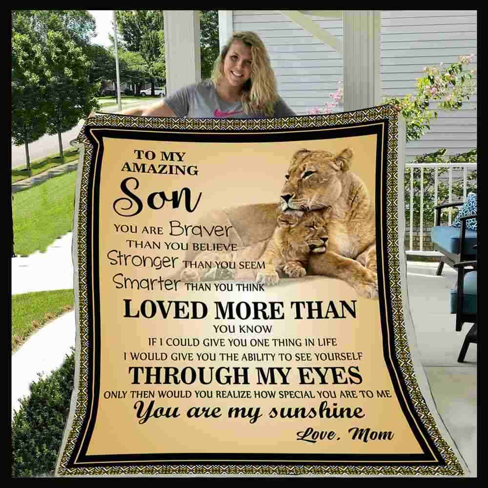 (Cd149) Lion Blanket – Mom To Son – You Are Braver.