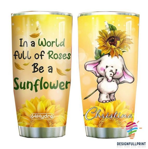 Gift For Elephant Lover Sunflower Elephant Personalized Tumbler Chm