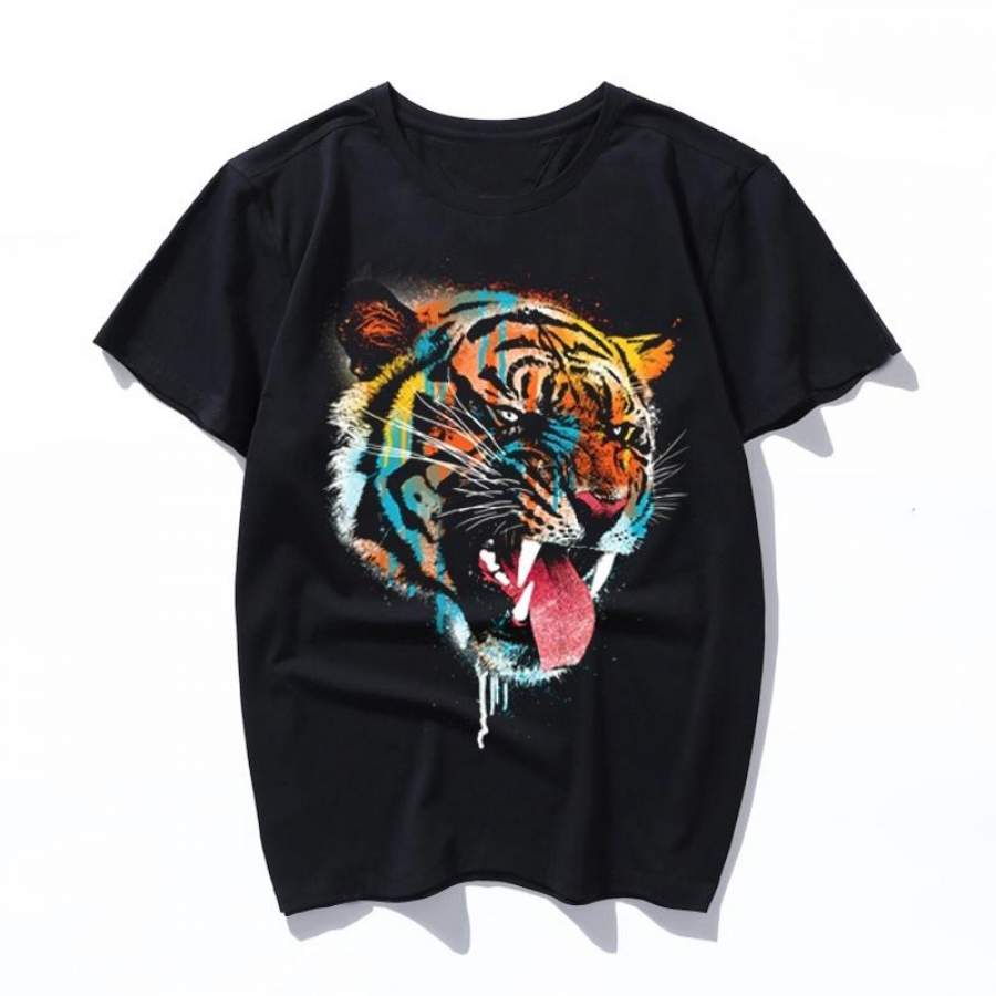 Ferocious Tiger T Shirt Korean Style Male Tops Harajuku T Shirt Ulzzang Xs-3Xl Loose Short Sleeve Cartoon Print Ins Clothes Vintage