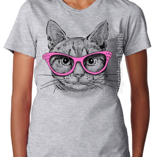 Valentines Day Gift Funny Cat with glasses Womens T-Shirt shirt tshirt Birthday gift for wife Pet lover Cats kitten Holiday present