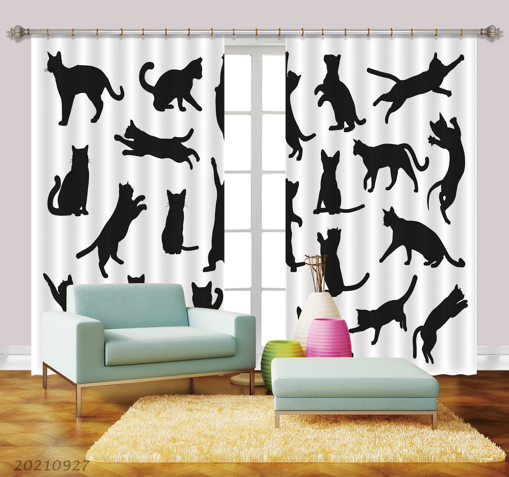 3D Animal Black Cat Curtains And Drapes Lqh 161