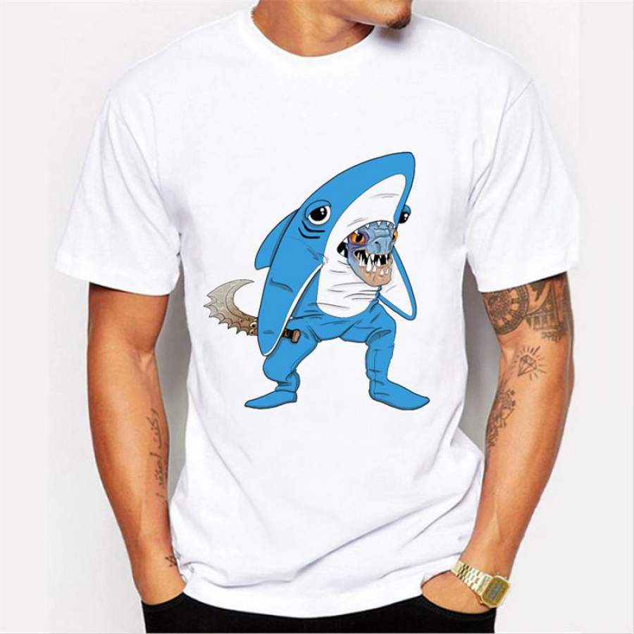 Cartoon T Shirt  Men short Sleeve O-neck Shark pattern T Shirt  top Print clothing