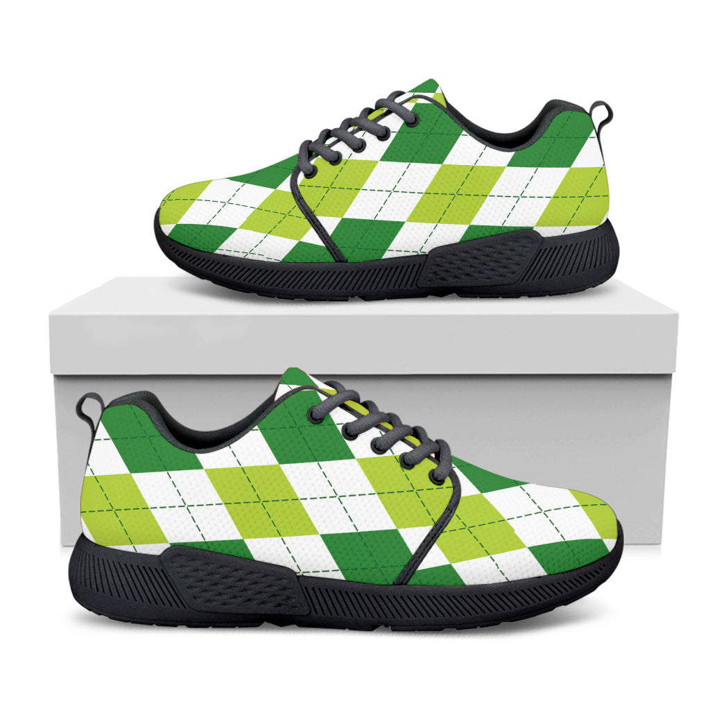 White And Green Argyle Pattern Print Black Athletic Shoes