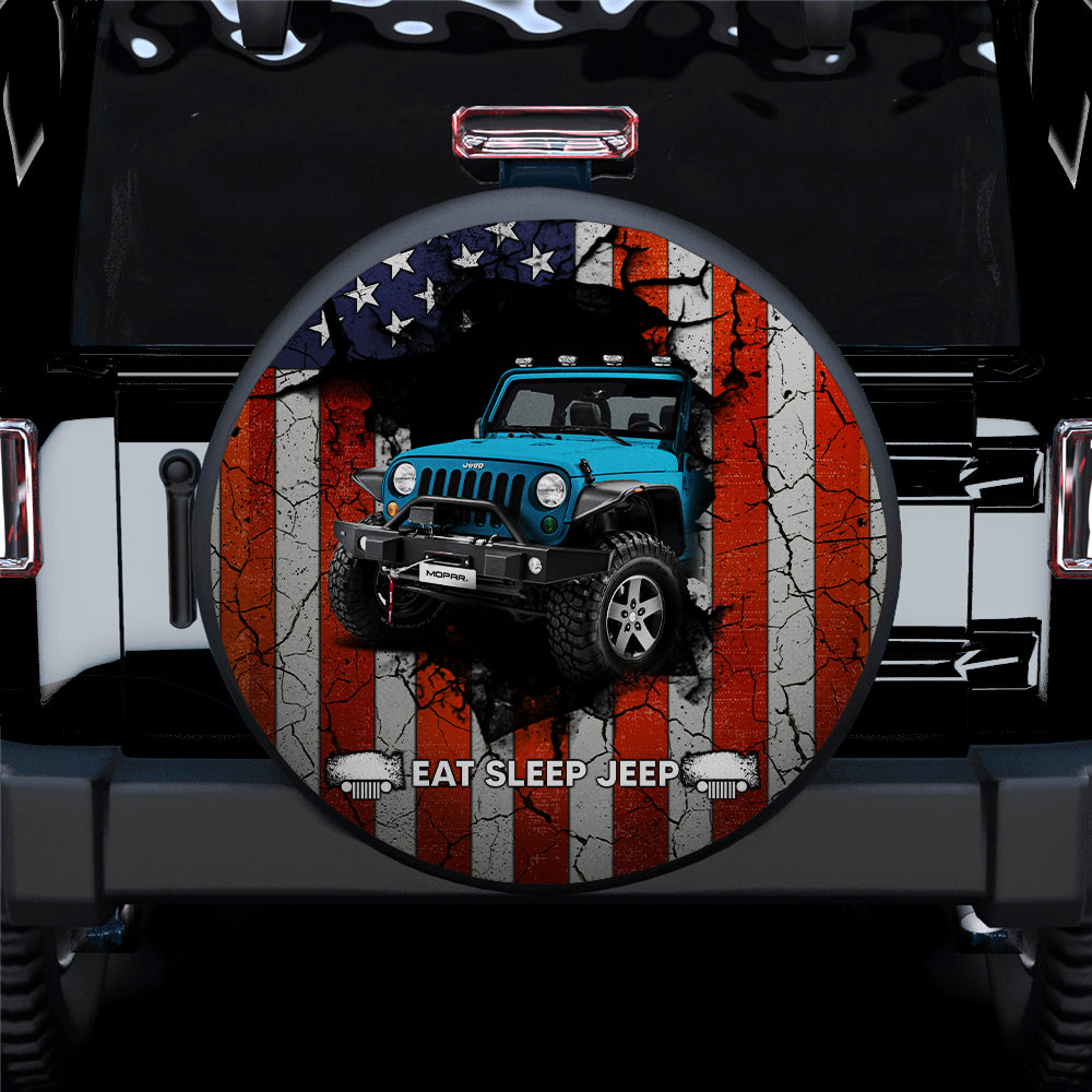 Blue Jeep American Flag Car Spare Tire Covers Gift For Campers