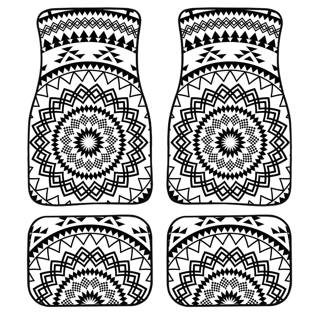 Black And White Tribal Mandala Print Front And Back Car Floor Mats, Front Car Mat