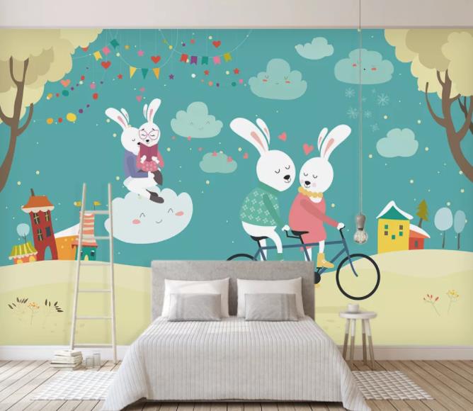 3D Color Cartoon Rabbit Wall Mural Wallpaperpe 166