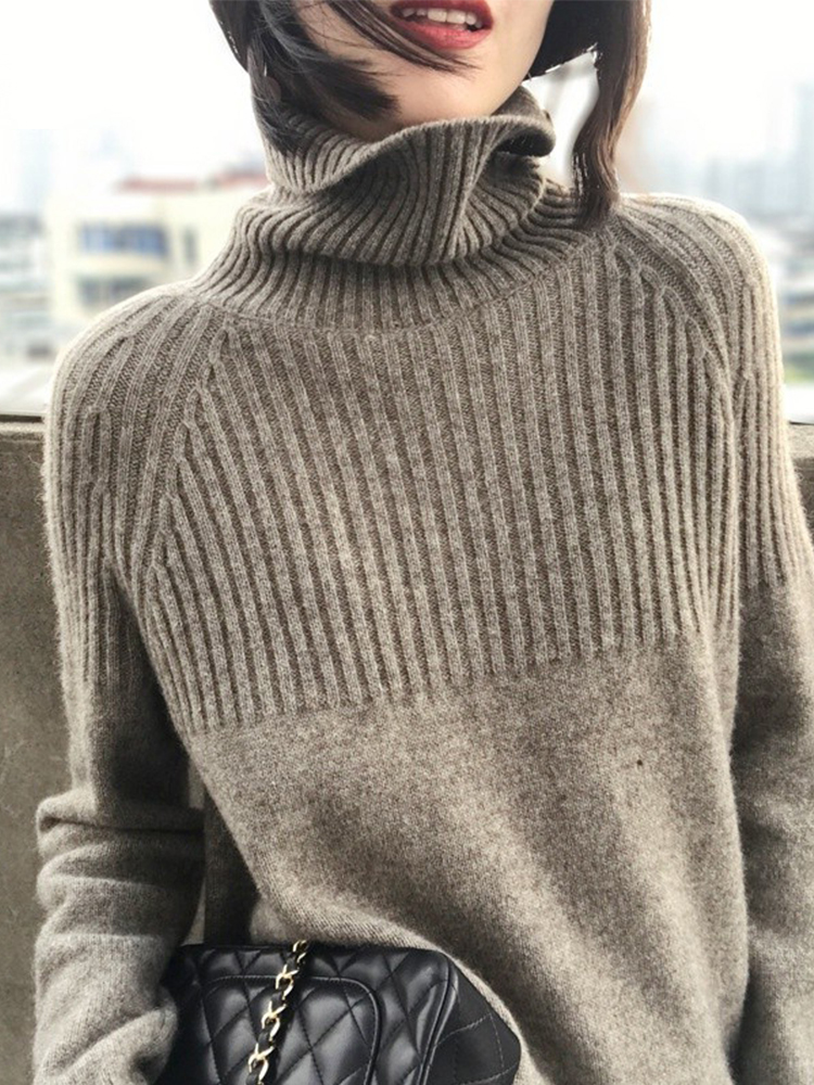 Syiwidii Women’s Turtleneck Winter Sweaters Oversize 2022 Korean Fashion Long Sleeve Top Vintage Striped Warm Knitted Pullover alx