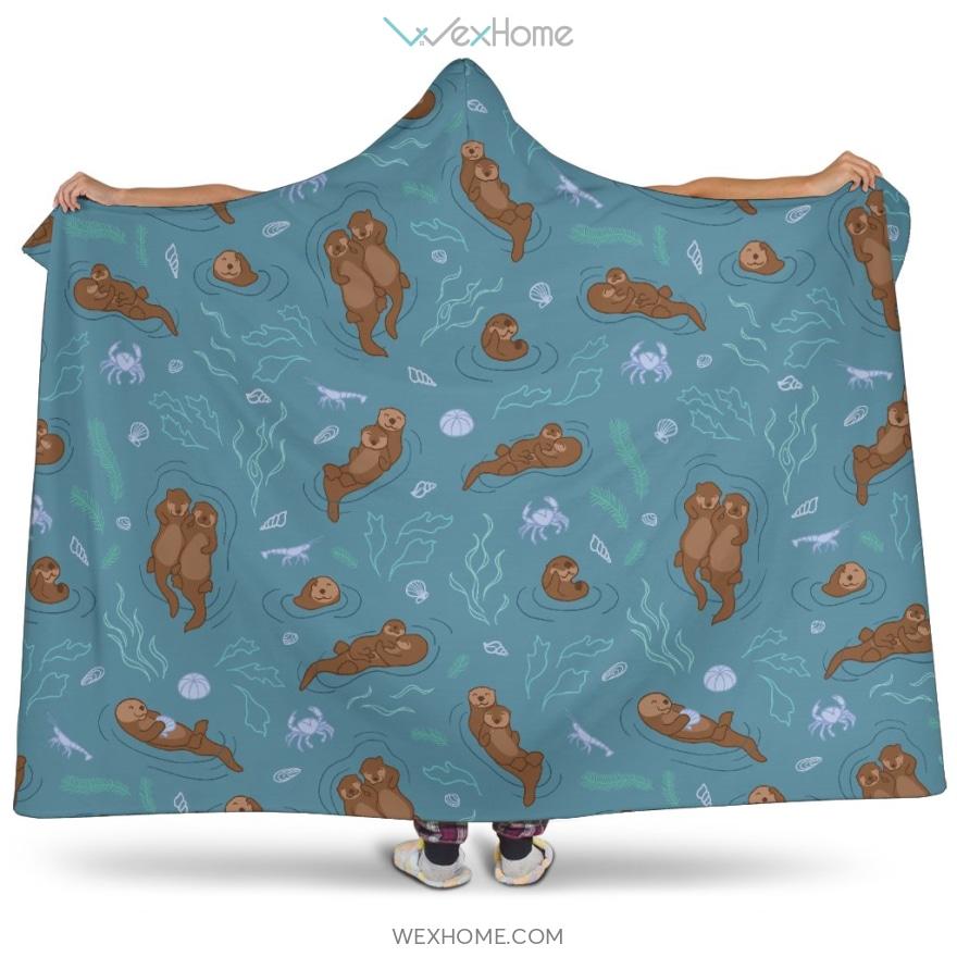 Sea Otters Pattern Hooded Blanket