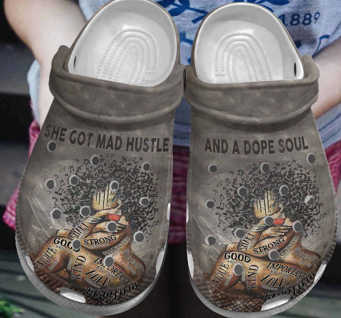 Black Women Personalized Clog, Custom Name, Text, Color, Number Fashion Style For Women, Men, Kid, Print 3D Mad Hustle And Dope Soul