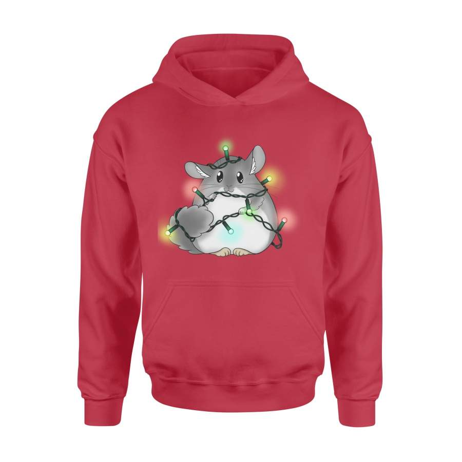 Christmas Gift Idea Cute Rat Sitting Like A Christmas Tree Is Decored By Lots Of Little Light – Standard Hoodie