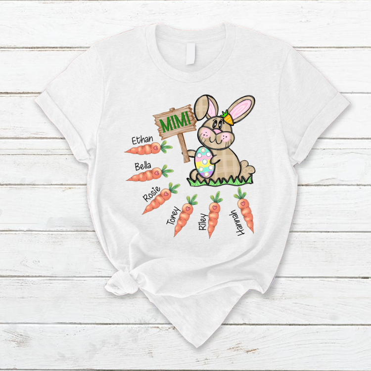 Personalized T-Shirt For Grandma Mimi Bunny With Easter Egg & Carrot Printed Custom Grandkids Name Easter Day Shirt