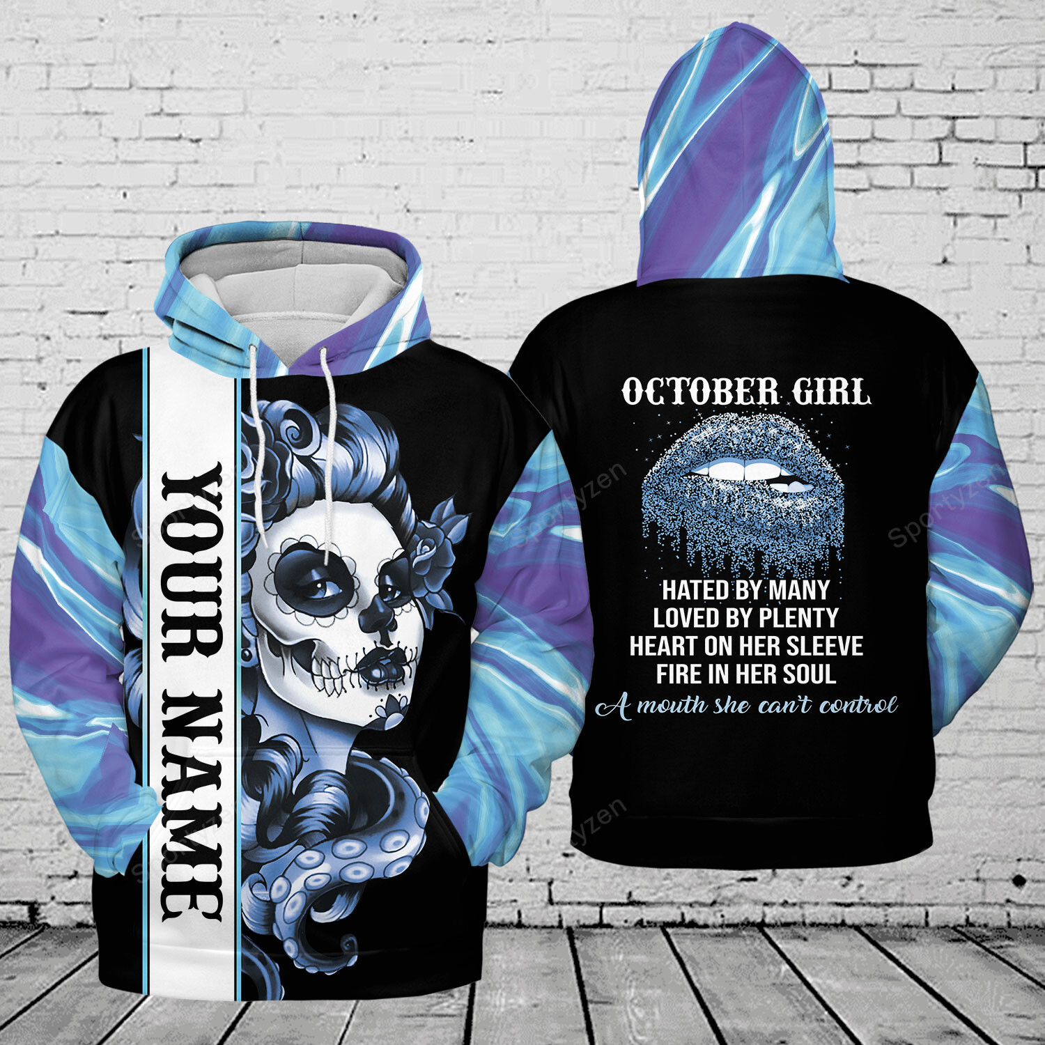 Personalized Blue Skull Girl Custom Name Birthday Hoodie 3D #L