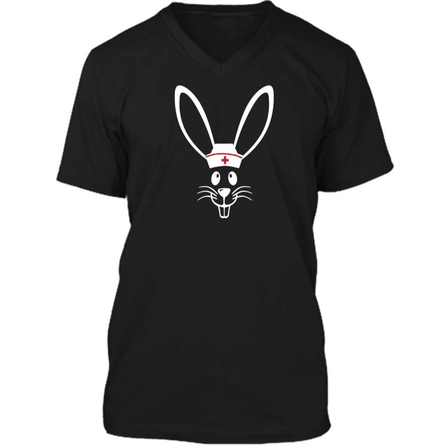 Bunny Face Scrub Hat Cute Easter Day Nurse T-Shirt RN Gift Mens Printed V-Neck T