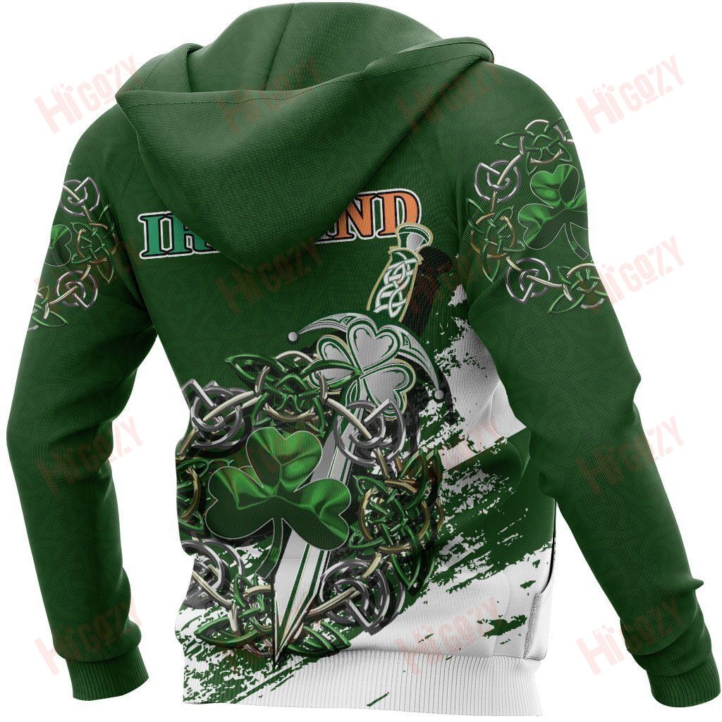 Ireland - Celtic Shamrock & Sword Pullover Hoodie Clothes Sale Custom Hoodies Comfy Hoodie, 3D Hoodies For Men