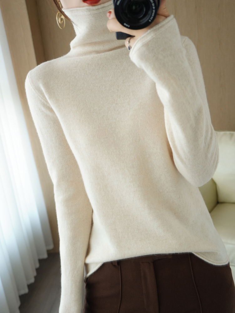 100%Pure Wool Sweater Woman High Neck Pullover Cashmere Sweater Casual Long-sleeved Knitted Top 2021 Autumn/Winter Female Jacket alx