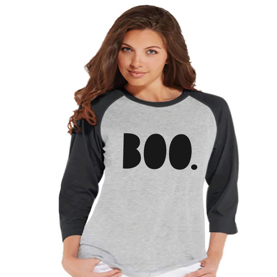 Women's Halloween Shirt - Boo Halloween Shirt - Ladies Halloween Party Shirt - Adult Halloween Costumes - Grey Halloween Raglan - Boo Bold x Halloween costumes 2024