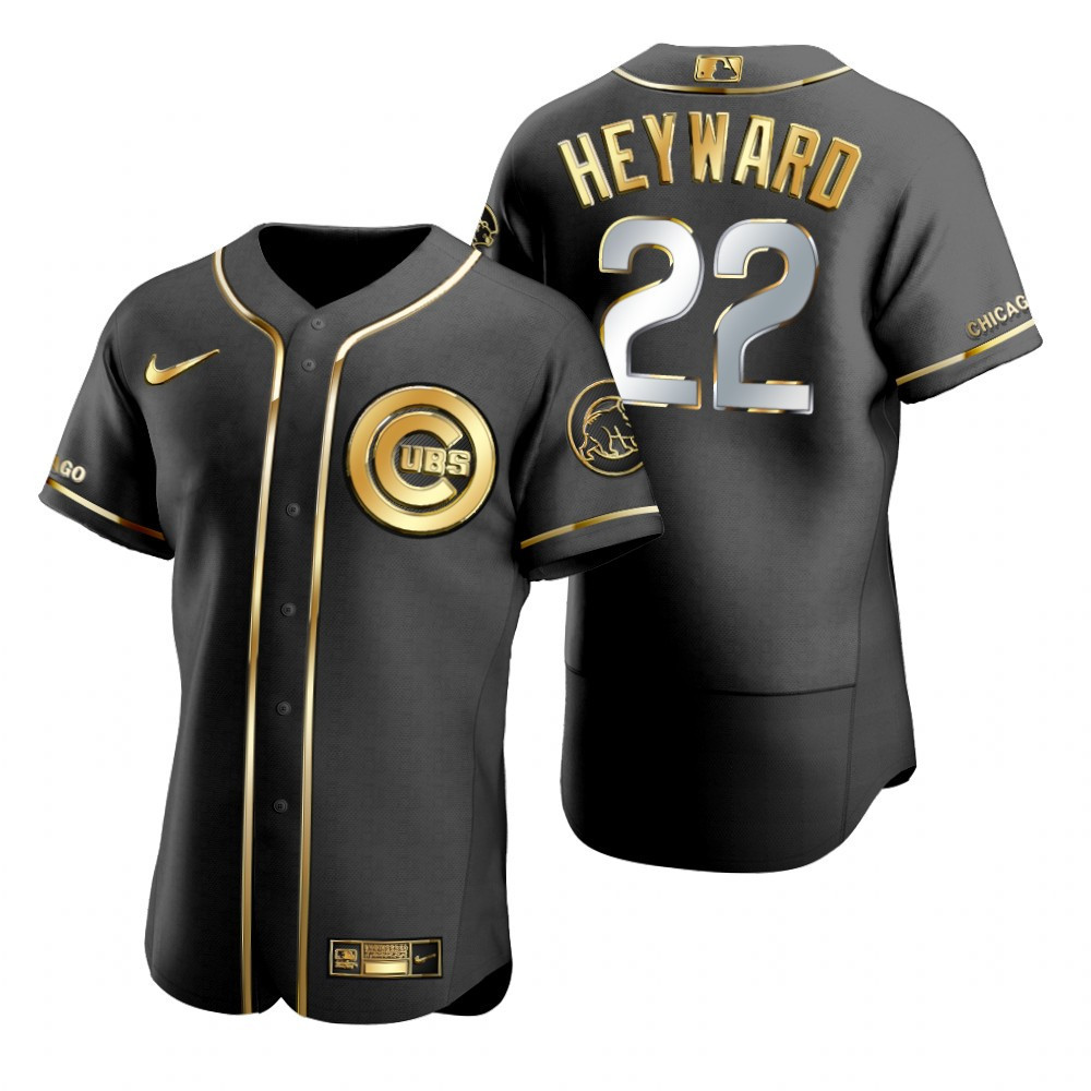 Chicago Cubs #22 Jason Heyward MLB Golden Brandedition Black Jersey Gift For Cubs Fans