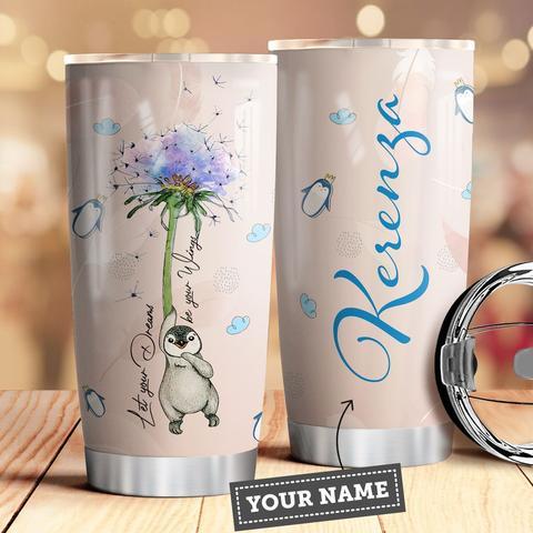 Dandelion Penguin Personalized Stainless Steel Tumbler, Personalized Tumblers, Tumbler Cups, Custom Tumblers