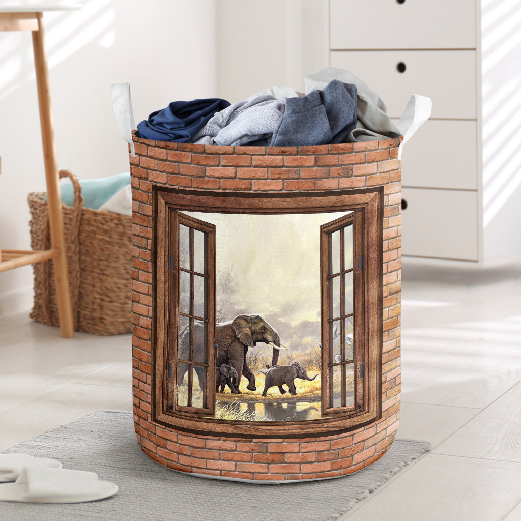 Elephant Wall Window Basket All Over Print Toy Clothes Storage Basket Dirty Clothes Basket