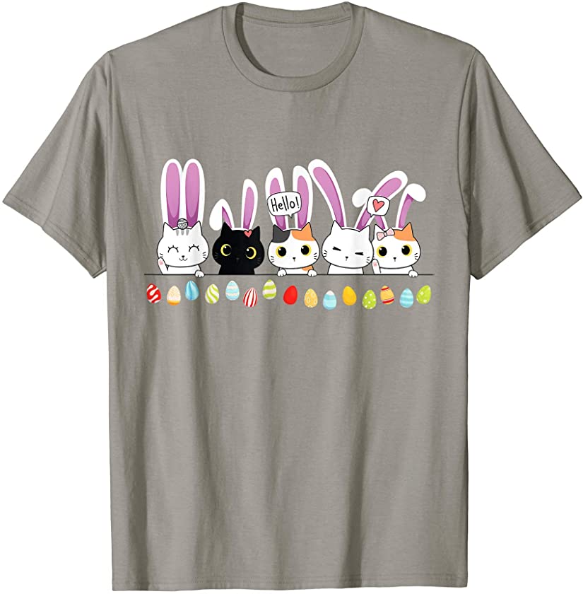 Cute Kawaii kittens Wearing Bunny Ears With Easter Eggs T-Shirt